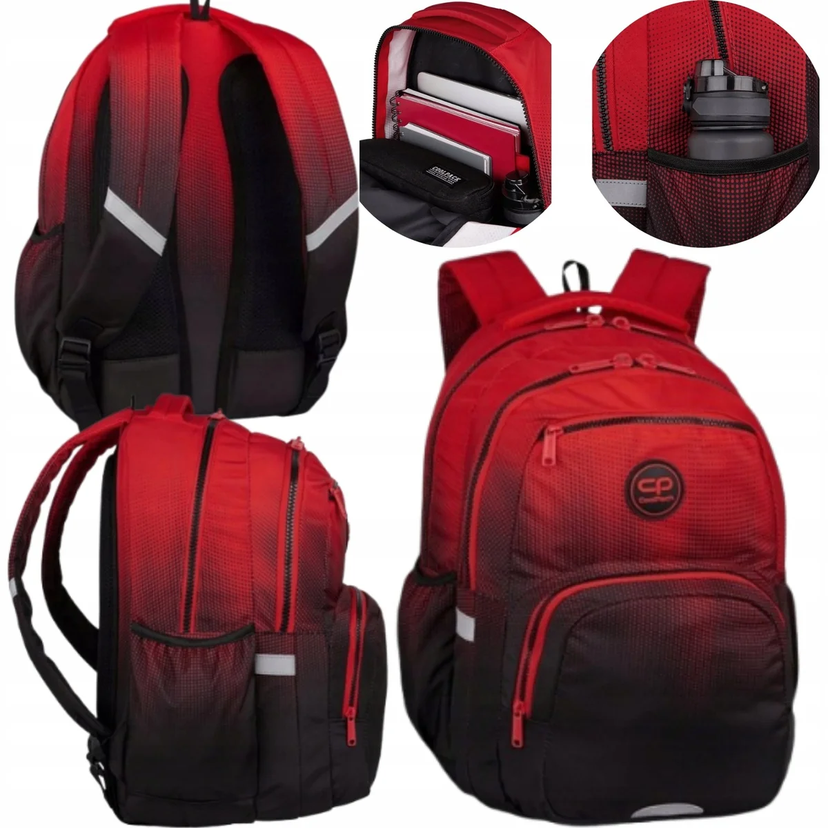 PLECAK SZKOLNY MŁODZIEŻOWY TORNISTER KLASA 1 3 COOLPACK CZARNY CZERWONY