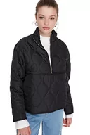 Kurtki damskie - Trendyol Damska bluza z kapturem, jednokolorowa, oversize, kurtka zimowa, czarny, XS, Czarny - miniaturka - grafika 1
