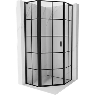 Mexen Mist L kabina prysznicowa pięciokątna uchylna lewa 90 x 90 cm, czarna kratka, czarna - 8A8L-090-090-70-77-L - Kabiny prysznicowe - miniaturka - grafika 1