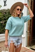 Swetry damskie - Sweter oversize z krótkim rękawem - turkusowy One size - miniaturka - grafika 1