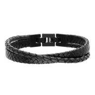 Bransolety męskie - Męska skórzana szeroka bransoletka czarne plecione rzemienie płaski i okrągły - Manoki - miniaturka - grafika 1