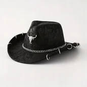 Moda i Uroda OUTLET - Kapelusz kowbojski fedora BYK KÓŁKA PIERCING łańcuszek punk goth texas 57cm - miniaturka - grafika 1