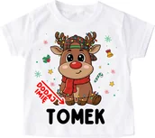 Koszulki dla dziewczynek - Koszulka dla chłopaka na Mikołajki klasowe z reniferem i imieniem - miniaturka - grafika 1