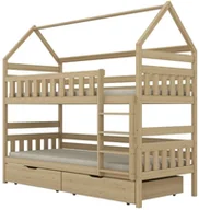Łóżka dla dzieci i młodzieży - Łóżko piętrowe domek FELIKS 160x80 sosna lakierowana drewniane z szufladami KOCOT KIDS - miniaturka - grafika 1