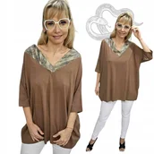 Bluzki damskie - ELEGANCKA TUNIKA WĘŻOWY POŁYSK luźna bluzka bawełna serek 54 56 7XL 3105 - miniaturka - grafika 1