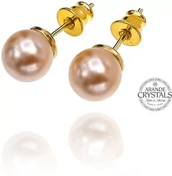 Piękne Perły Kryształowe Kolczyki Różowe Peach Gold Złote Srebro Certyfikat
