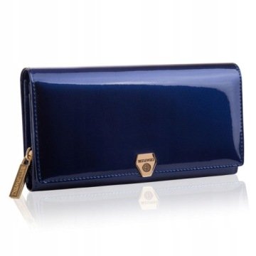 Portfel Damski Skórzany Betlewski granatowy lakierowany Rfid