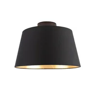 Oprawy, klosze i abażury - QAZQA Lampa sufitowa z bawełnianym kloszem czarny ze złotem 32 cm - Combi czarny - miniaturka - grafika 1