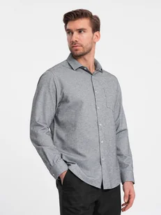 Koszula męska z kieszenią REGULAR FIT - szary melanż V3 OM-SHCS-0148 - Ombre Clothing - Koszule męskie - miniaturka - grafika 1