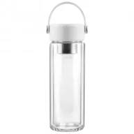 Butelki termiczne - Vialli Design Butelka z podwójną ścianką i zaparzaczem Fuori biała 30169 350 ml - miniaturka - grafika 1