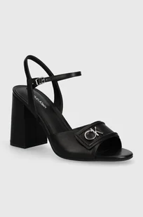 Calvin Klein sandały skórzane HEEL SANDAL 85 RELOCK LTH kolor czarny HW0HW01937 - Sandały damskie - miniaturka - grafika 1