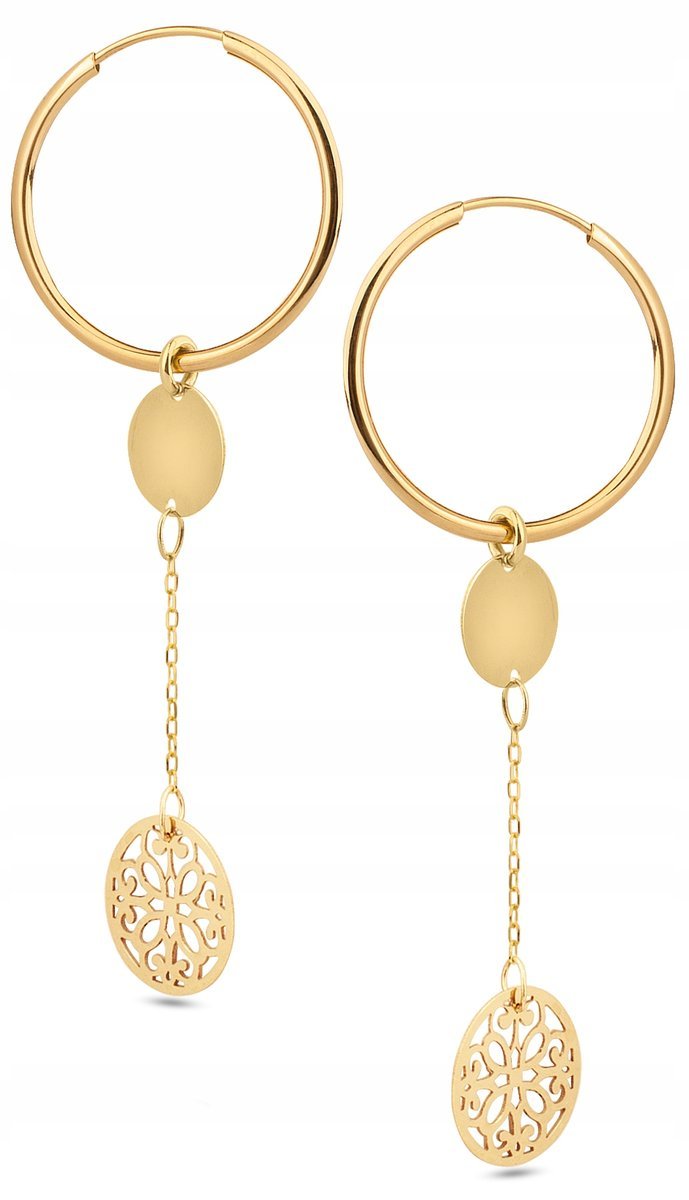 ZŁOTE KOLCZYKI KOŁA Z ZAWIESZKĄ AŻUR KÓŁKO 585