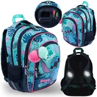 Plecaki szkolne i tornistry - DISNEY Stitch Kolorowy USZTYWNIANY TORNISTER plecak szkolny dla dziewczynki, z odblaskami CZTEROKOMOROWY + brelok 38x27x13cm - miniaturka - grafika 1