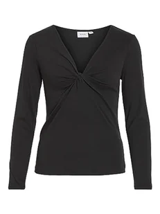 VILULLU Dekolt w serek L/S Knot Top - NOOS, czarny, XS - Koszulki i topy damskie - miniaturka - grafika 1