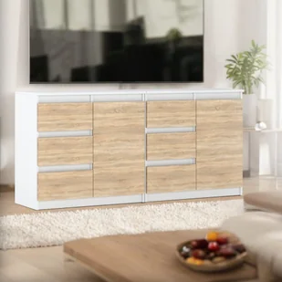 Komoda 160cm Szafka Duża Pojemna Biała Dąb Sonoma Do Pokoju Na Ubrania - Komody - miniaturka - grafika 1