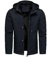 Kurtki męskie - Elegancka kurtka męska przejściowa granatowa z kapturem Recea - miniaturka - grafika 1
