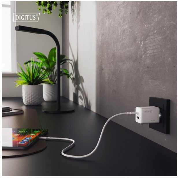 Ładowarka Digitus DIGITUS USB GaN ładowarka 45W 1x USB-C 1x USB-A biały