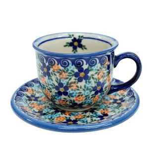 Ceramiczna filiżanka ze spodkiem Ceramika Bolesławiec - Filiżanki - miniaturka - grafika 1