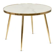 Stoły - Okrągły szklany stół glamour biały marmur + złoty H5-K32 - miniaturka - grafika 1