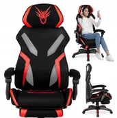 Fotele gamingowe - Fotel Obrotowy Gamingowy z Podnóżkiem Młodzieżowy Czarny Czerwony MAXIMO - miniaturka - grafika 1