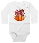 Body dla niemowląt - Body dziecięce Dynia Z Różową Kokardą W Panterkę Dzień Dyni 98/104 - miniaturka - grafika 1