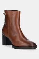 Botki damskie - Tommy Hilfiger botki skórzane STACKED HEEL LEATHER ANKLE BOOT damskie kolor brązowy na słupku FW0FW08864 - miniaturka - grafika 1