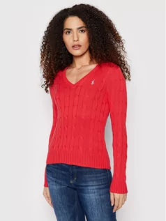 Swetry damskie - Ralph Lauren Polo Sweter 211580008077 Czerwony Regular Fit - grafika 1
