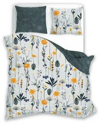 Faro Pościel satynowa 220x200 Elegant 013 szara turkusowa żółta kwiaty dwustronna S 23 - Pościel - miniaturka - grafika 1