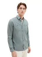 Koszule męskie - TOM TAILOR Męska koszula regular fit z naszytymi kieszeniami na piersi, 32324-green Herringbone Structure, 3XL - miniaturka - grafika 1