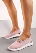 Trampki damskie - Różowe Tenisówki Mokasyny z Elastyczną Cholewką i Klamrą Vaiara - miniaturka - grafika 1