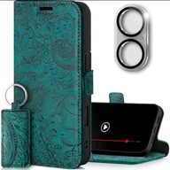 Etui i futerały do telefonów - SURAZO Etui na telefon komórkowy Apple iPhone 16 Plus, cienkie, skórzane, z klapką, z prawdziwej skóry, kieszeń na karty, ochrona aparatu, ochrona aparatu, wzór z klapką, skórzane etui (turkusowe) - miniaturka - grafika 1