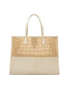Tommy Hilfiger Torebka Th City Summer Tote Woven AW0AW17640 Beżowy - Torebki damskie - miniaturka - grafika 1