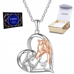 Naszyjnik Srebrny 925 Kobieta z Koniem Dziewczynka Serce Kryształ Koń Konik - Naszyjniki - miniaturka - grafika 1