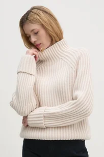 Calvin Klein sweter wełniany damski kolor beżowy ciepły z półgolfem K20K207439 - Swetry damskie - miniaturka - grafika 1