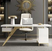 Biurka - Białe złote biurko ze stali nierdzewnej Prima Premium 160x70x75 - miniaturka - grafika 1
