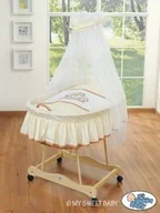 Łóżeczka i kojce - My Sweet Baby Kosz Mojżesza z baldachimem- Miś Barnaba kremowy - miniaturka - grafika 1