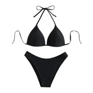 Stroje kąpielowe - Damski Strój Kąpielowy Bikini Push Up Wiązany Trójkąt Czarny M - miniaturka - grafika 1