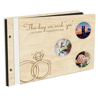 Albumy fotograficzne - Album Na Zdjęcia Z Twoimi Zdjęciami Na Pierwszej Stronie Obrączki W Drewnianej Oprawie Z Czarnymi Kartami Z Grawerem - miniaturka - grafika 1