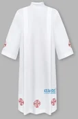 Szaty liturgiczne - Alba kapłańska haftowana - krzyż, czerwony haft - miniaturka - grafika 1