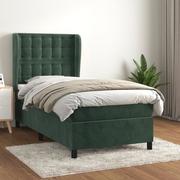 Łóżka - vidaXL Łóżko kontynentalne z materacem, zielone, aksamit, 90x190 cm - miniaturka - grafika 1
