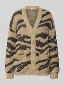 Swetry damskie - Kurtka z dzianiny z obszyciem sztucznym futrem model ‘FLYNN’ - miniaturka - grafika 1