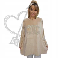 Bluzki damskie - TUNIKA WELUROWA PERŁY ciepła otulająca luźna bluzka bawełna 50 52 5XL 3174 - miniaturka - grafika 1