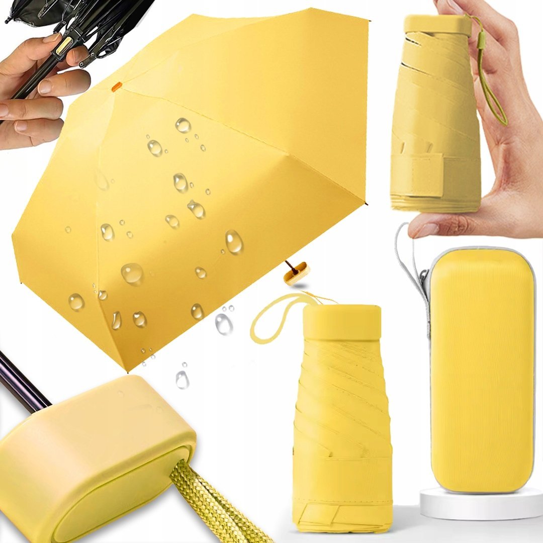 MINI SKŁADANY PARASOL MANUALNY KIESZONKOWY KOMPAKTOWY ETUI ŻÓŁTY