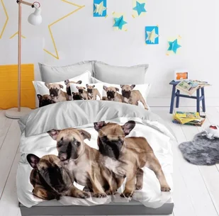 Cotton World Pościel 150x200 2cz SMY26699 odcienie białego Buldog francuski pieski druk cyfrowy 1:1 - Pościel - miniaturka - grafika 1