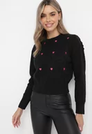 Swetry damskie - Czarny Sweter o Klasycznym Fasonie z Ozdobnym Haftem Aggela - miniaturka - grafika 1