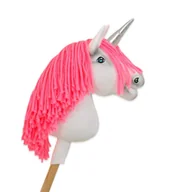 Zabawki i gry sportowe - Hobby Horse Jednorożec na kiju mały biały, grzywa neon róż i srebrny róg - miniaturka - grafika 1