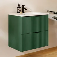 Szafki łazienkowe - Wisząca szafka pod umywalkę prążkowana - Matowa zieleń - 60 cm - ZEVINI - miniaturka - grafika 1