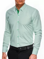 Koszule męskie - Koszula męska elegancka z długim rękawem - biała/zielona K478 - miniaturka - grafika 1