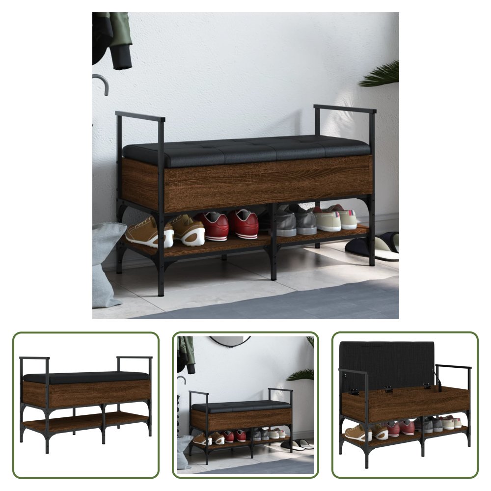 The Living Store Ławka na buty brązowy dąb 85,5x42x57,5 cm Materiał drewnopochodny