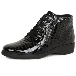 Caprice Damskie sztyblety Lace Boot Flat 9-25152-41, Black Croco, 42 EU szerokie, Czarny, krokodyl, 42 EU Weit - Botki damskie - miniaturka - grafika 1